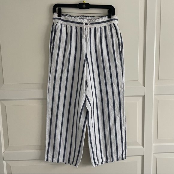 J. Crew Striped Linen-Cotton Wide-Leg Paper-Bag Pant 20859 - Picture 6 of 11
